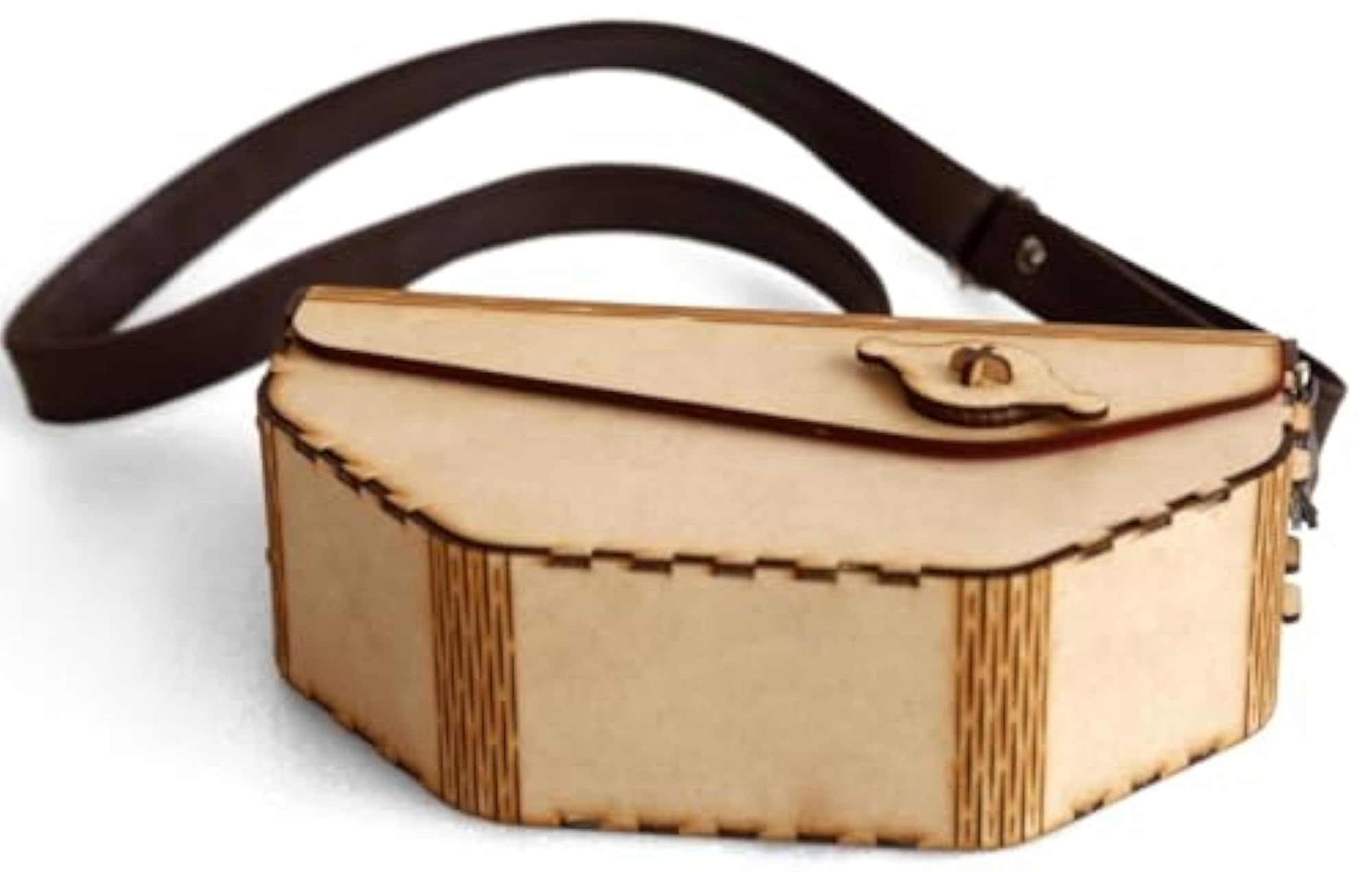 Handcrafted Vintage Wooden Messenger Sling Bag with Adjustable Strap